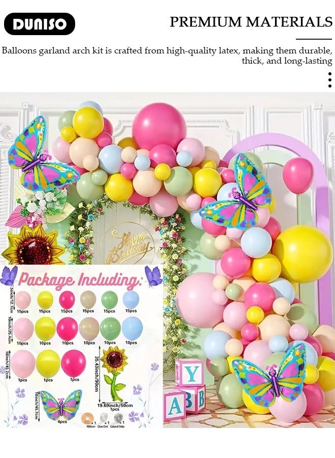 DUNISO طقم قوس بالونات باستيل، 158 قطعة بالونات لحفلة عيد الميلاد، زينة فراشة، زينة عيد ميلاد عباد الشمس، قوس بالونات عيد ميلاد سعيد للفتيات، زينة حفلة استحمام الأطفال، زينة حفلة التخرج - Image 3