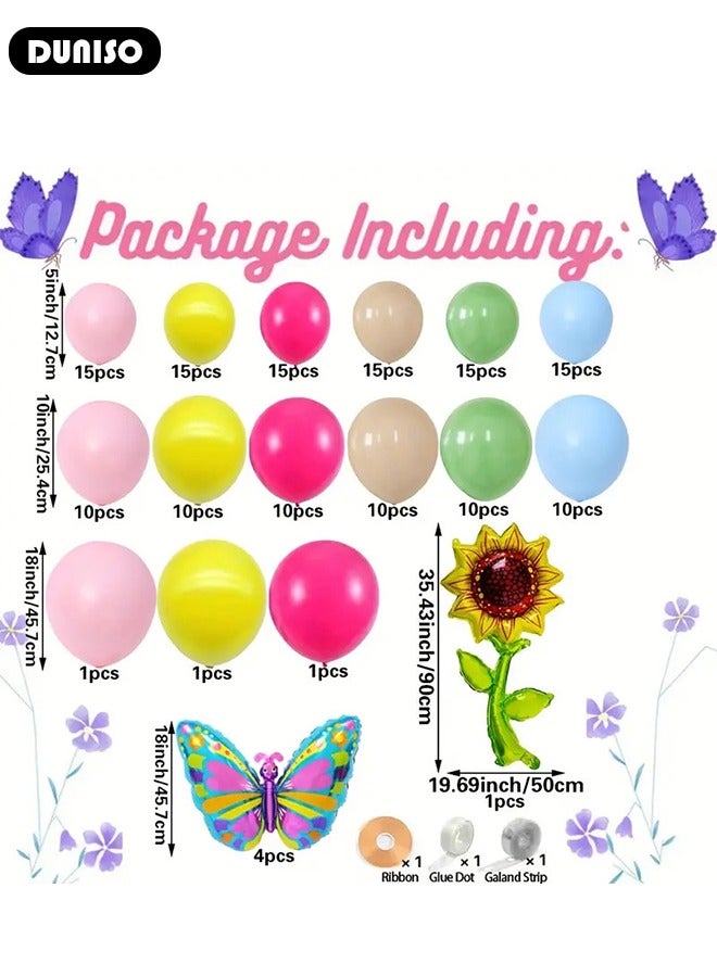 DUNISO طقم قوس بالونات باستيل، 158 قطعة بالونات لحفلة عيد الميلاد، زينة فراشة، زينة عيد ميلاد عباد الشمس، قوس بالونات عيد ميلاد سعيد للفتيات، زينة حفلة استحمام الأطفال، زينة حفلة التخرج - Image 4