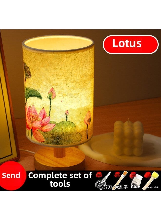 Mother's Day Gift Handmade Embossed Table Lamp DIY Material Package Dried Flower Lamp Nightlight Children's Group Building Warm-up Activities-Color:Lotus (full Package)  - Image 1