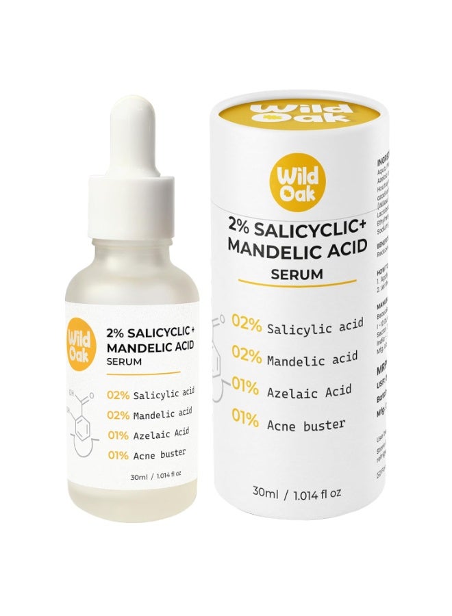 WILD OAK WildOak 2% Salicylic Acid + Mandelic Acid Face Serum | Acne Killer, Blackheads & Excess Oil | Gentle & Great for Sensitive Skin | Pore Cleansing & Skin Exfoliation | For Men & Women | 30ml - Image 1