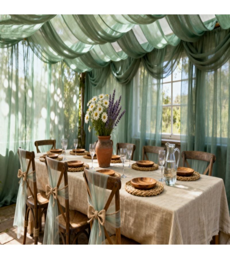 Mint Green Polyester Mesh Fabric Roll 1181.5 Inches Transparent Wedding Party Decor - Image 2