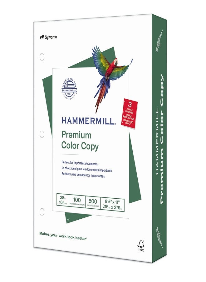 Hammermill Printer Paper, Premium Color 28 lb Copy Paper, 3 Hole - 100 Bright, Made in the USA, 102500R - 1 Ream (500 Sheets) - Image 1
