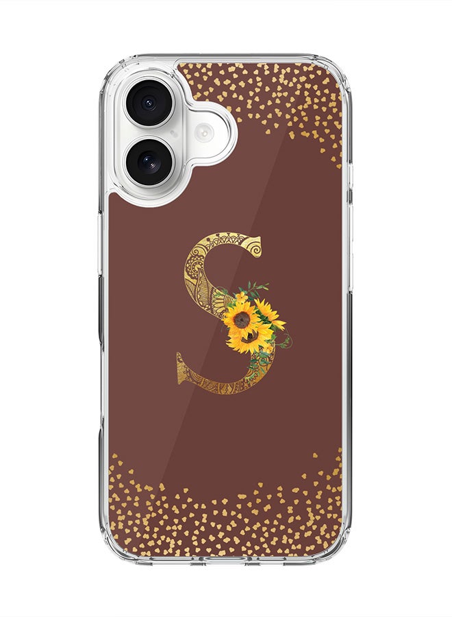 Stylizedd Classic Clear MagSafe Case for iPhone 17 , Hybrid Soft Case Flexible Edges Anti Drop TPU PC Gel Thin Transparent Cover [ Designed for iPhone 17 ] - Custom Monogram Initial Letter Floral Pattern Alphabet - S  (Brown )