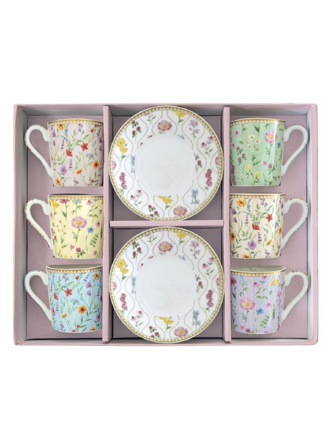 إيزي لايف طقم فنجان وصحن بتصميم زهور المروج 6 قطع ألوان متعددة 100 مل R0126#MFLO - Image 1