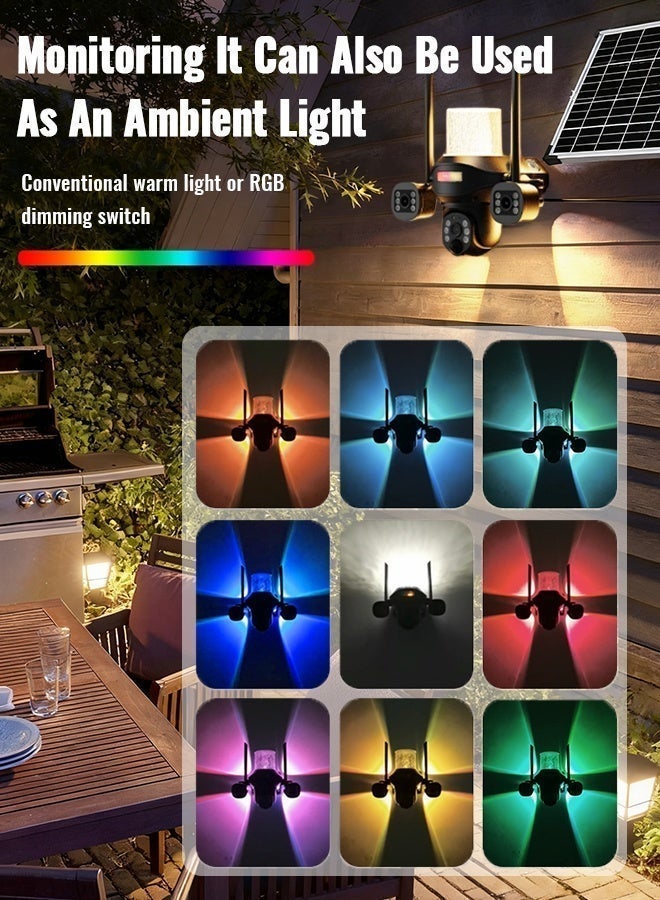 FUREUL Wireless Solar Camera Outdoor + Wall Lamp: 3 Lens Surveillance CCTV Security Camera 4K HD Waterproof IP65 360 Pan Rotation High Precision PIR Cam Surveillance Camera Built in Battery Outdoor Monitoring without Electricity and Internet - Black, WIFI (with 64GB SD Card) - Image 4