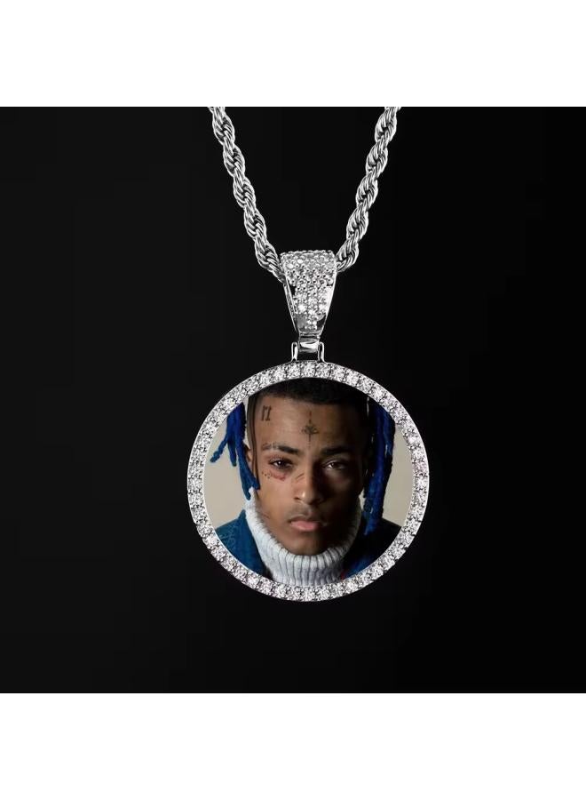 Photo Engraving European And American Trend Round Photo Frame Photo Box Pendant Distinctive Diy Necklace Hip Hop Punk Style 