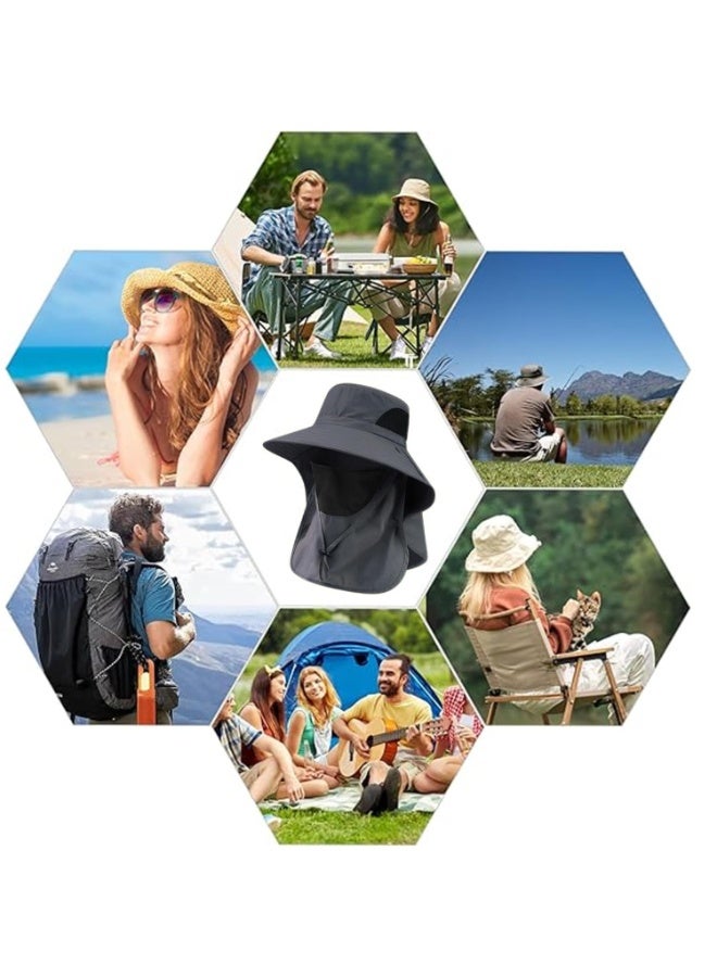 DIOTTI 2PCS Sun Hat with Neck Flap and Detachable Face Cover, Men Women Fishing Hiking Travel Cap, Breathable Quick Dry Wide Brim UV Protection, Foldable Outdoor Hat - Image 4