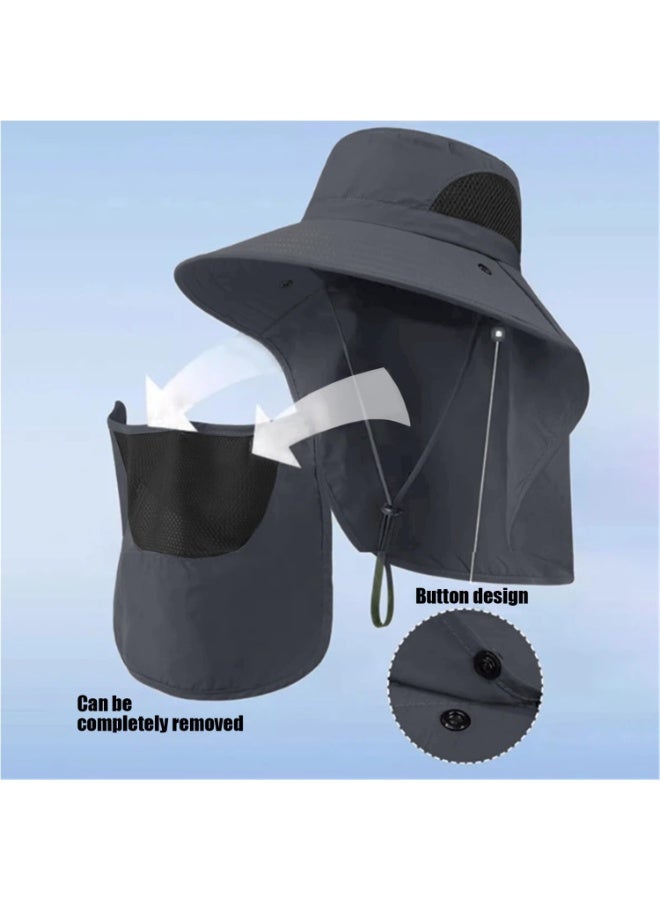 DIOTTI 2PCS Sun Hat with Neck Flap and Detachable Face Cover, Men Women Fishing Hiking Travel Cap, Breathable Quick Dry Wide Brim UV Protection, Foldable Outdoor Hat - Image 2