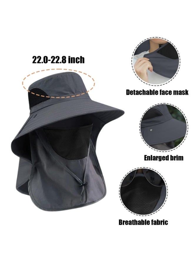 DIOTTI 2PCS Sun Hat with Neck Flap and Detachable Face Cover, Men Women Fishing Hiking Travel Cap, Breathable Quick Dry Wide Brim UV Protection, Foldable Outdoor Hat - Image 3