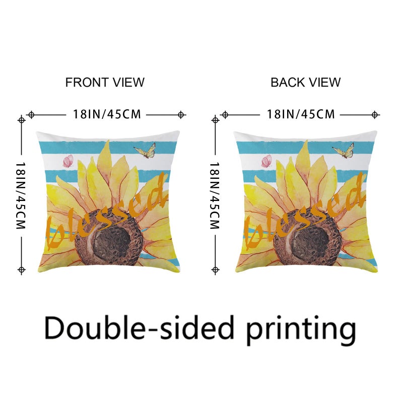 Mimkus Sunflower Pillow Cover 18 x 18 Inch Set of 4 Spring Summer Throw Pillow Covers Floral Double-Sided Printing Blue Cushion Cover for Sofa Home Decor - Image 3
