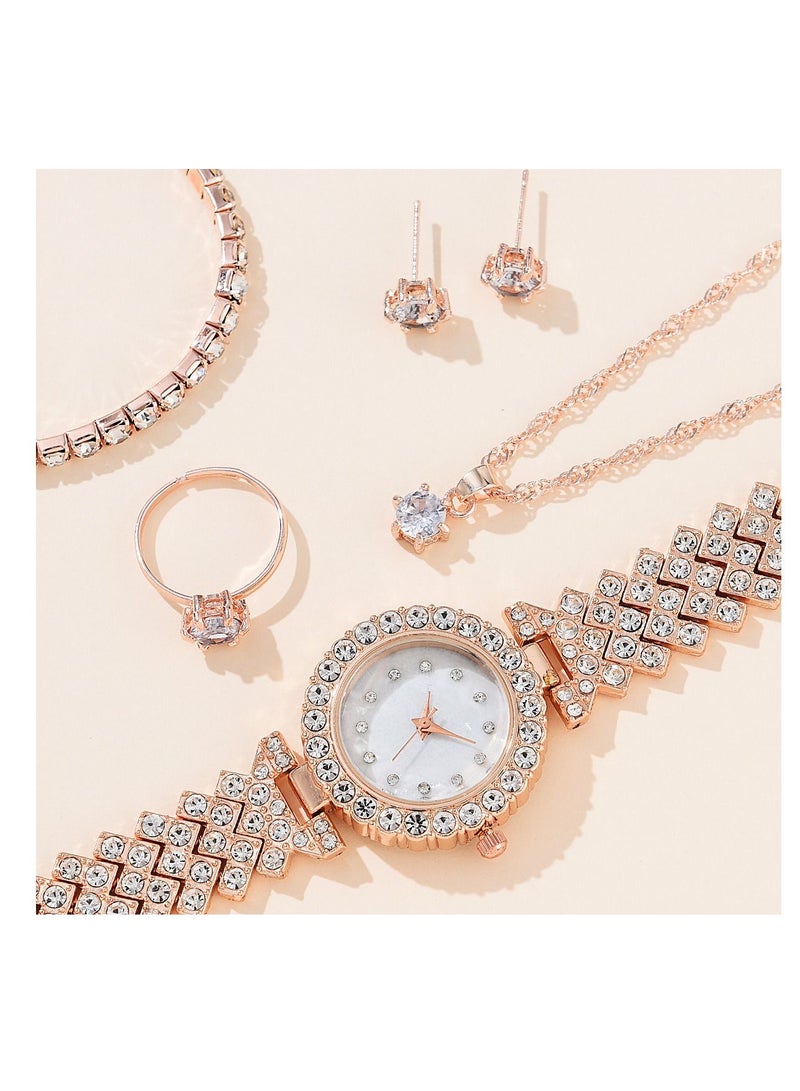 5pcs Rhinestone Watch Set Shiny Quartz Crystal Wrist Watch Luxury Diamond Shining Bling Watches with Stainless Steel Bracelet Gift for Women Girls Birthday  - Image 2