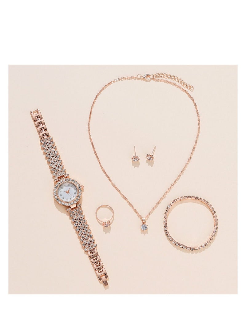 5pcs Rhinestone Watch Set Shiny Quartz Crystal Wrist Watch Luxury Diamond Shining Bling Watches with Stainless Steel Bracelet Gift for Women Girls Birthday  - Image 3