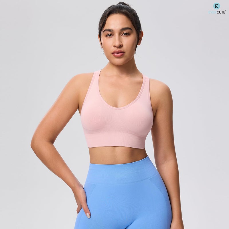 Evercute Sports Bra for Women Padded Medium Support Criss Cross Strappy Bras Seamless High Impact Yoga Exercise Athletic Bras - Image 3