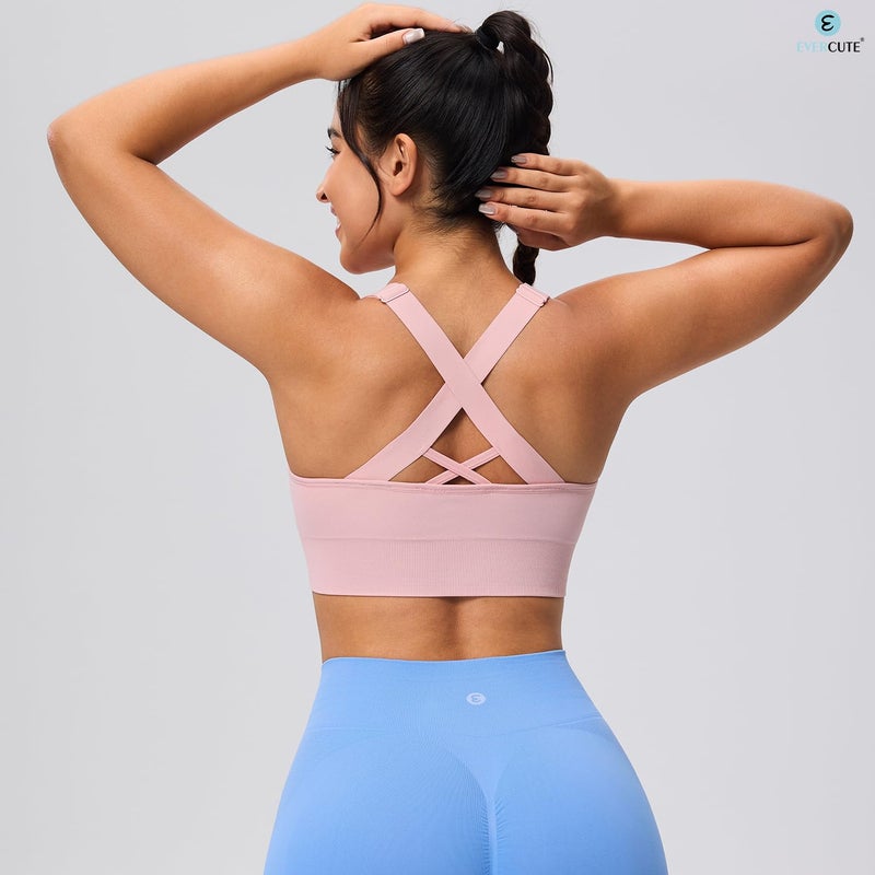 Evercute Sports Bra for Women Padded Medium Support Criss Cross Strappy Bras Seamless High Impact Yoga Exercise Athletic Bras - Image 4