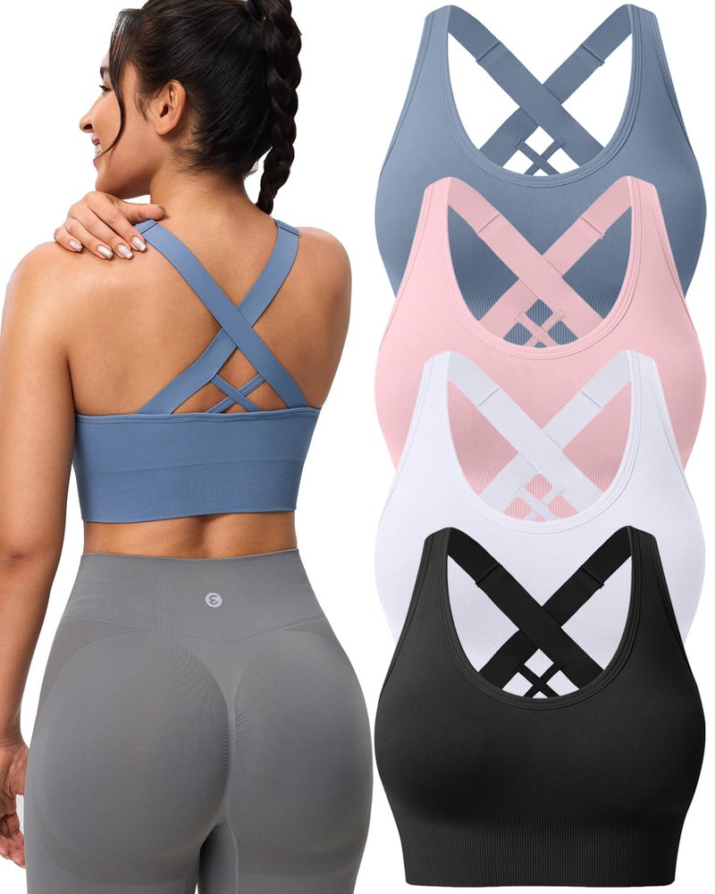 Evercute Sports Bra for Women Padded Medium Support Criss Cross Strappy Bras Seamless High Impact Yoga Exercise Athletic Bras - Image 1