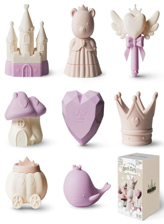 MarcZero Princess Silicone Bath Toys 8Pcs for Toddlers Kids Babies,Bathtub Water Toys,Soft Squeezable Easy-Grip Pool Toys Set (Purple) - Image 1