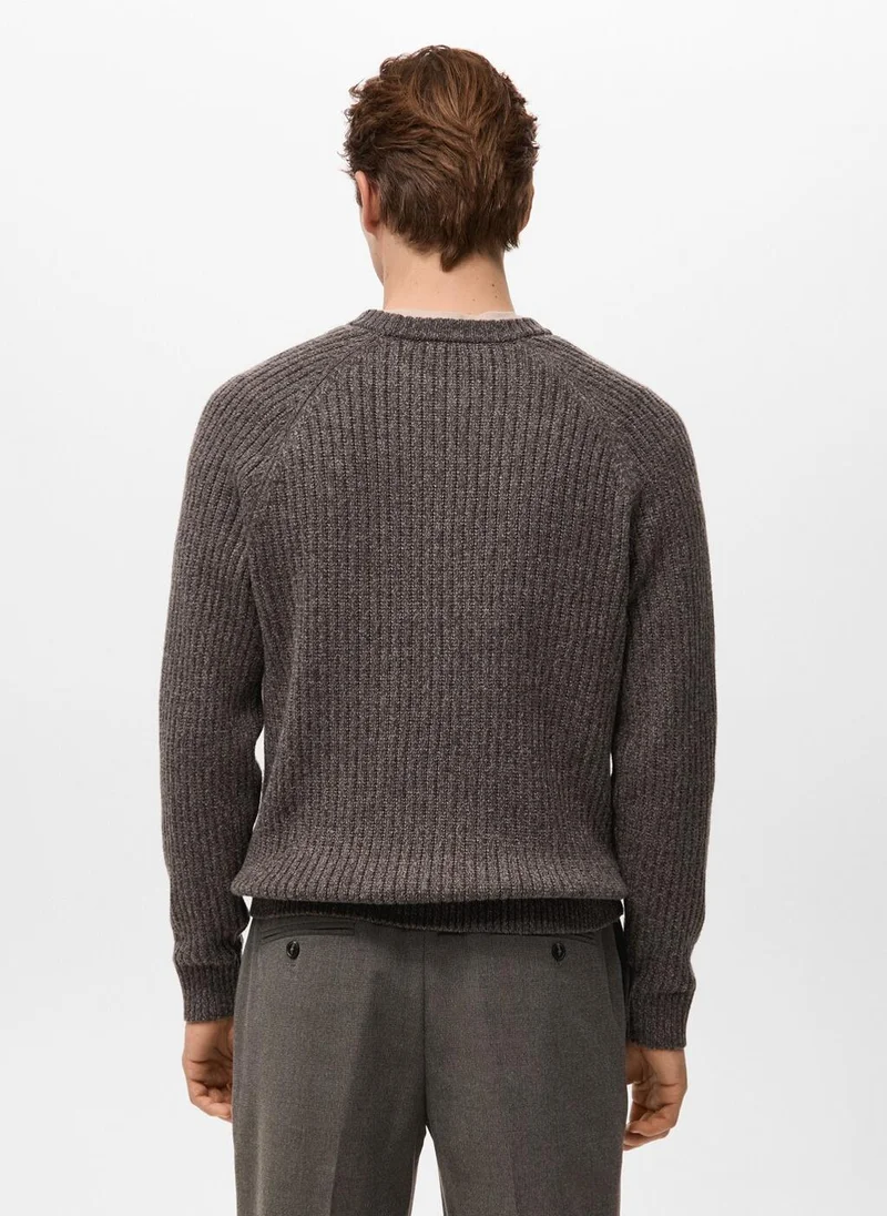 Mango Man Wool-blend rib-knit sweater