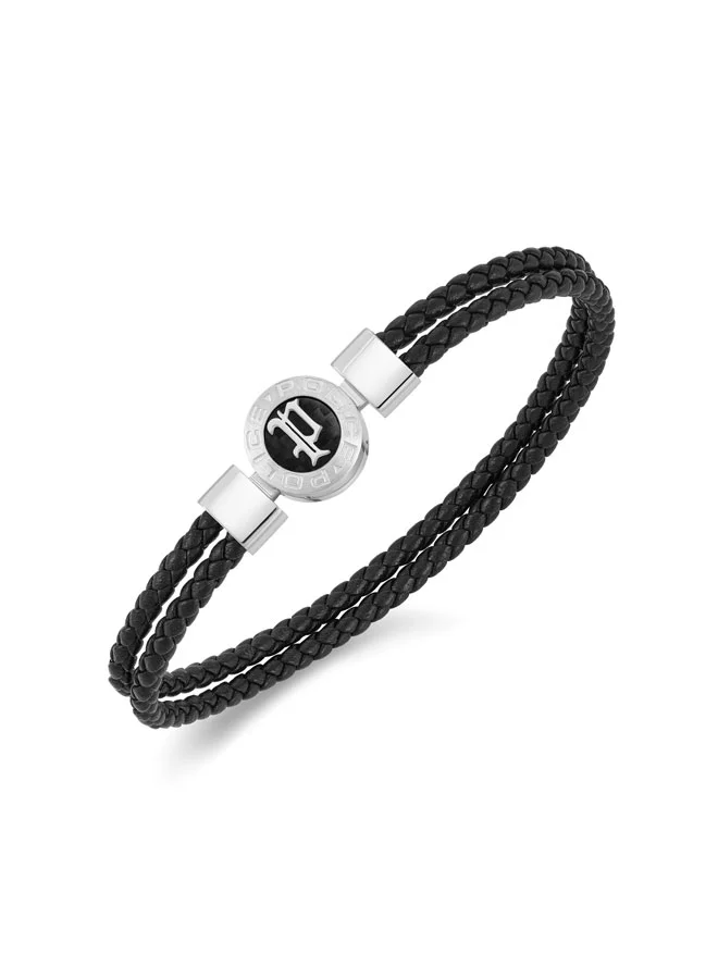 بوليس Infiniti Black Braided Leather Bracelet for Men