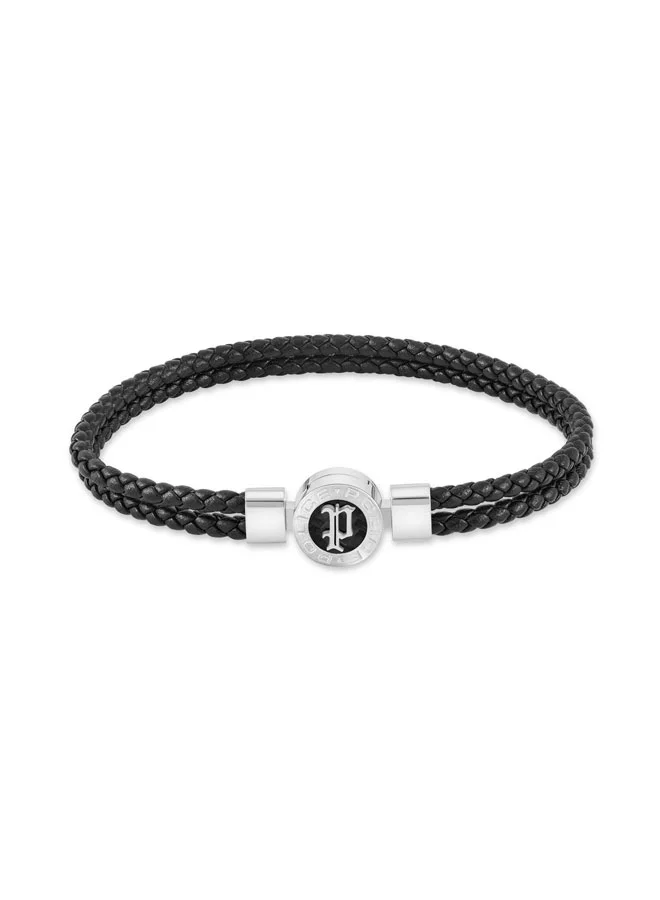 بوليس Infiniti Black Braided Leather Bracelet for Men