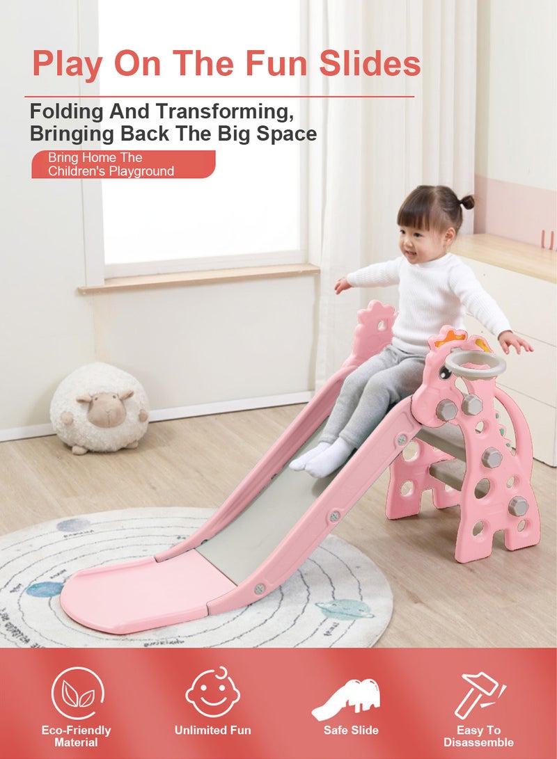 MaBaby Foldable Children's Slide Suitable For 1-3 Years Old Children Baby Climbing Entertainment Slide Playground Slide Toy Set Suitable For Indoor And Outdoor Toddlers With Basketball Stand  - Image 3