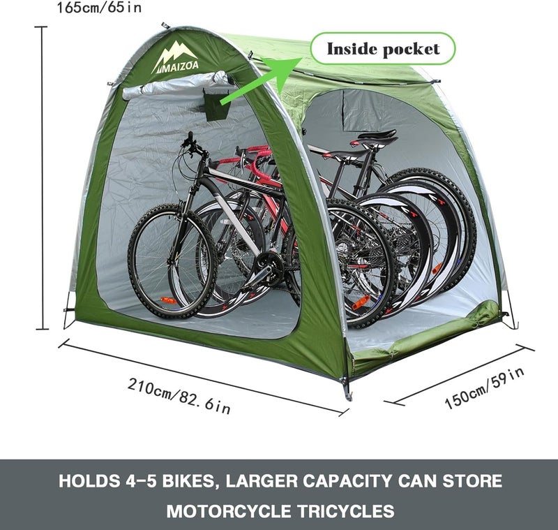 MAIZOA 82.6 x 65x 59 in Bike Storage Tent, Outdoor Portable Storage Shelter for 4-5 Bicycles, 210D Oxford Fabric PU4000 Waterproof, Suitable for Storing Bicycles, Motorcycles and Various Tools - Image 4