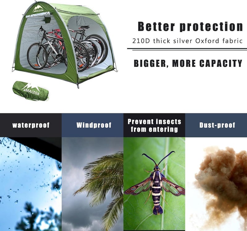 MAIZOA 82.6 x 65x 59 in Bike Storage Tent, Outdoor Portable Storage Shelter for 4-5 Bicycles, 210D Oxford Fabric PU4000 Waterproof, Suitable for Storing Bicycles, Motorcycles and Various Tools - Image 5