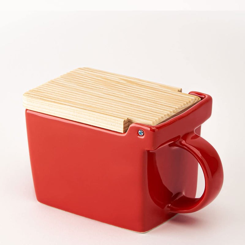 ZERO JAPAN(ã‚¼ãƒ­ã‚¸ãƒ£ãƒ‘ãƒ³) Zero Japan Bee House Premium Salt Box with Hinoki Lid - Container for Sea Salt and Spices - Elegant Cellar for Kitchen Countertop - Tomato, 16 oz - Image 2
