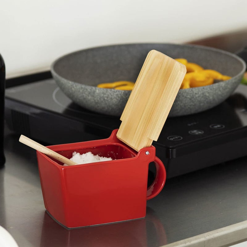 ZERO JAPAN(ã‚¼ãƒ­ã‚¸ãƒ£ãƒ‘ãƒ³) Zero Japan Bee House Premium Salt Box with Hinoki Lid - Container for Sea Salt and Spices - Elegant Cellar for Kitchen Countertop - Tomato, 16 oz - Image 4
