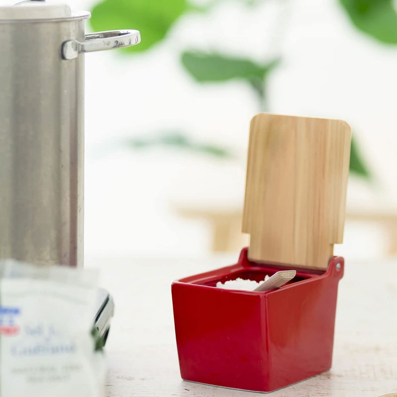 ZERO JAPAN(ã‚¼ãƒ­ã‚¸ãƒ£ãƒ‘ãƒ³) Zero Japan Bee House Premium Salt Box with Hinoki Lid - Container for Sea Salt and Spices - Elegant Cellar for Kitchen Countertop - Tomato, 16 oz - Image 5