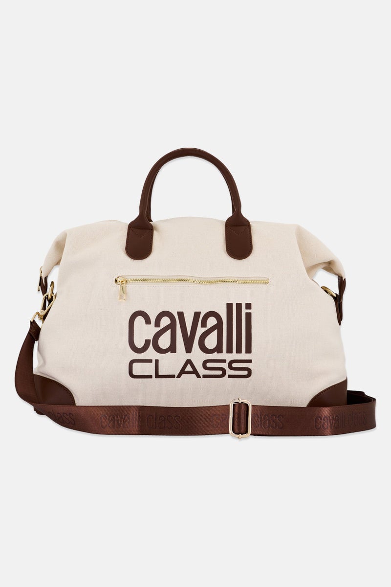 Cavalli Class Women Weekender Brand Logo Handbag, Cream  - Image 2