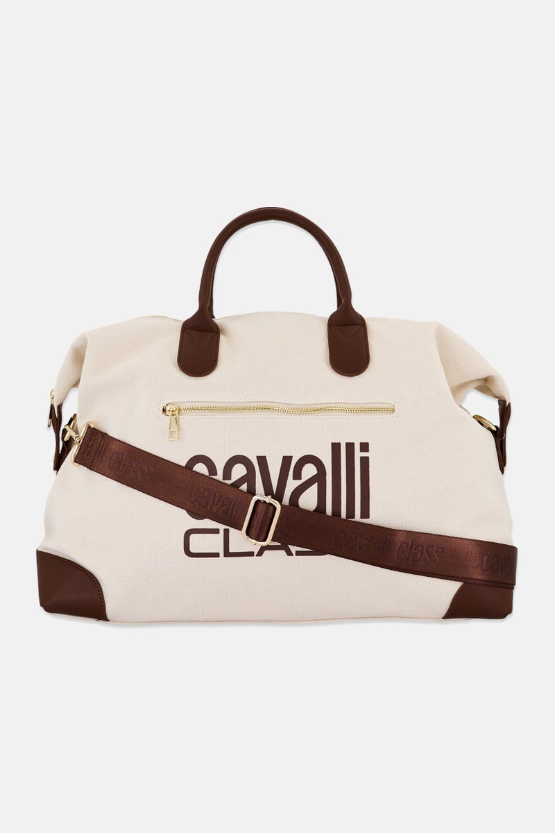 Cavalli Class Women Weekender Brand Logo Handbag, Cream  - Image 1