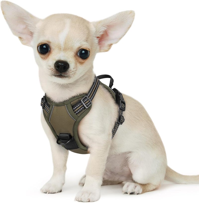 حزام إيغلو للكلاب الصغيرة بدون سحب، سترة خدمة مع شرائط عاكسة ومقبض تحكم، قابل للتعديل ومريح للمشي السهل، حزام أليف بدون اختناق مع حلقتين معدنيتين، بني، XS - Image 1