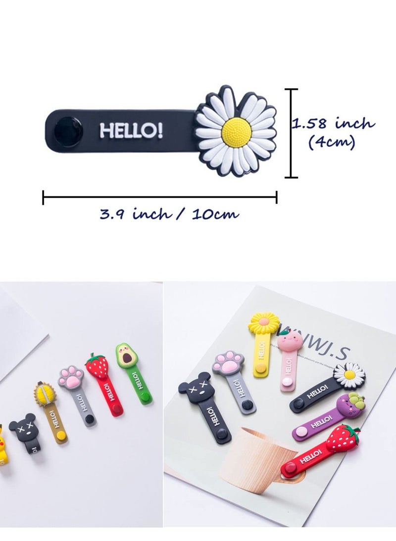 9 Pack Reusable Cable Ties, Cute Cartoon Animal Headphone Wire Ties, Fruit Shape Headphone Cord Winder, USB Cable Manager Keeper Wrap Ties Straps
