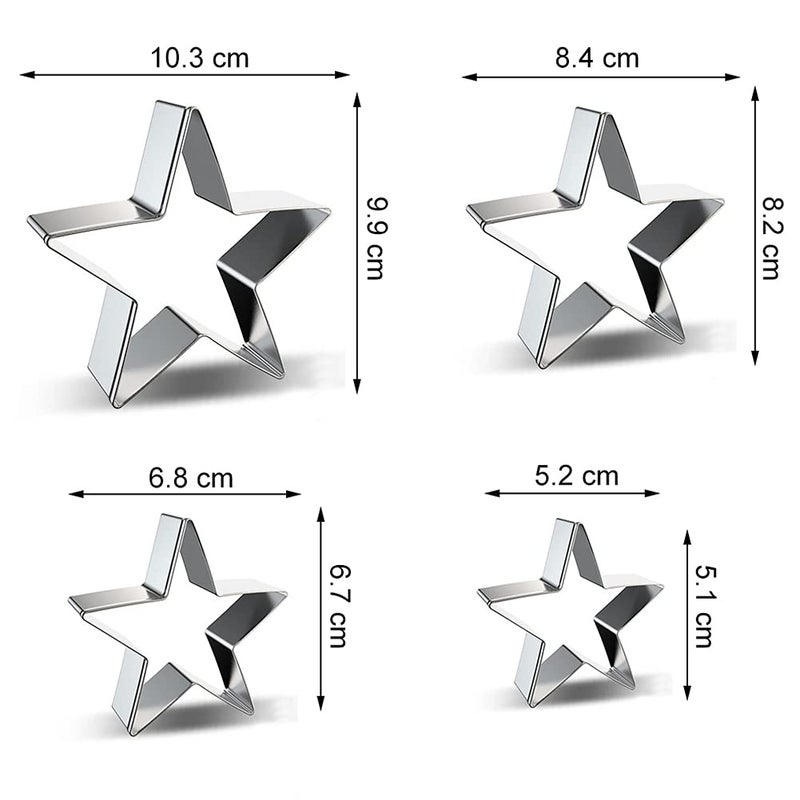azflyife Star Cookie Cutter Set - 4 Pieces Star Shaped Pentagram Biscuit Molds Fondant Cake Cookie Cutters Biscuit Mold for DIY Chirstmas Day Holiday Party Decorations - Stainless Steel Azflyife - Image 1