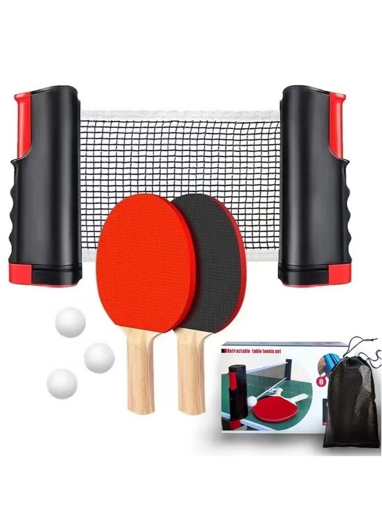 شو وو مجموعة مضارب تنس الطاولة، مجموعة تنس الطاولة المحمولة مع شبكة قابلة للسحب، مضربين، 3 كرات وحقيبة حمل للأطفال والكبار، ألعاب داخلية/خارجية - Image 1