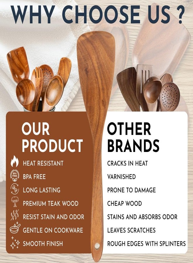 Culinary Couture 6-Piece Teak Wooden Utensil Set - Smooth Finish Wooden Spoons for Cooking Comfortable Grip, Non Scratch Premium Teak Wood Kitchen Utensils Set - Image 4