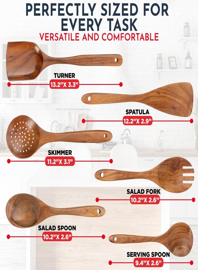 Culinary Couture 6-Piece Teak Wooden Utensil Set - Smooth Finish Wooden Spoons for Cooking Comfortable Grip, Non Scratch Premium Teak Wood Kitchen Utensils Set - Image 3
