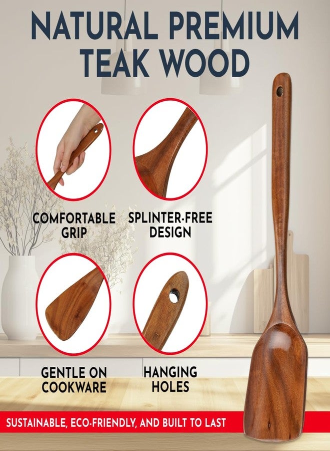 Culinary Couture 6-Piece Teak Wooden Utensil Set - Smooth Finish Wooden Spoons for Cooking Comfortable Grip, Non Scratch Premium Teak Wood Kitchen Utensils Set - Image 2