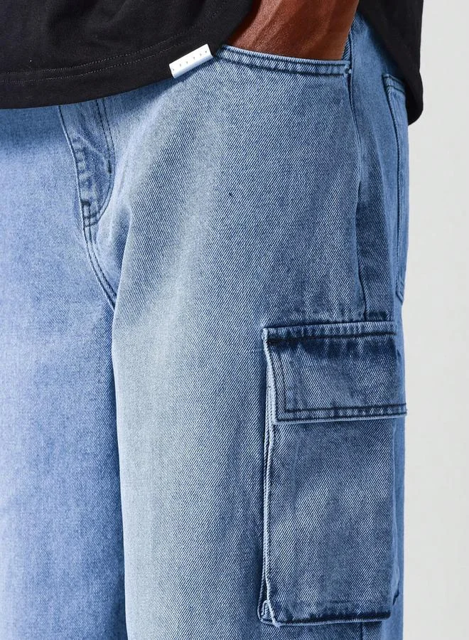Kotty Solid Mid Rise Loose Fit Stylish Looking Cargo Jeans by Styli