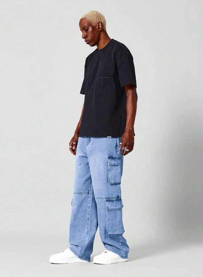 Kotty Solid Mid Rise Loose Fit Stylish Looking Cargo Jeans by Styli