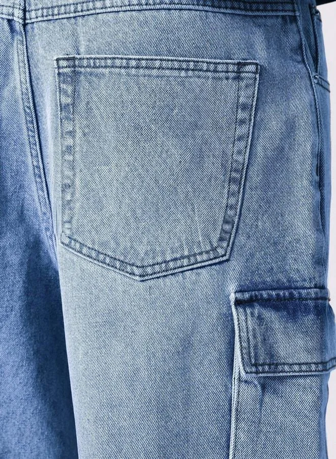 Kotty Solid Mid Rise Loose Fit Stylish Looking Cargo Jeans by Styli