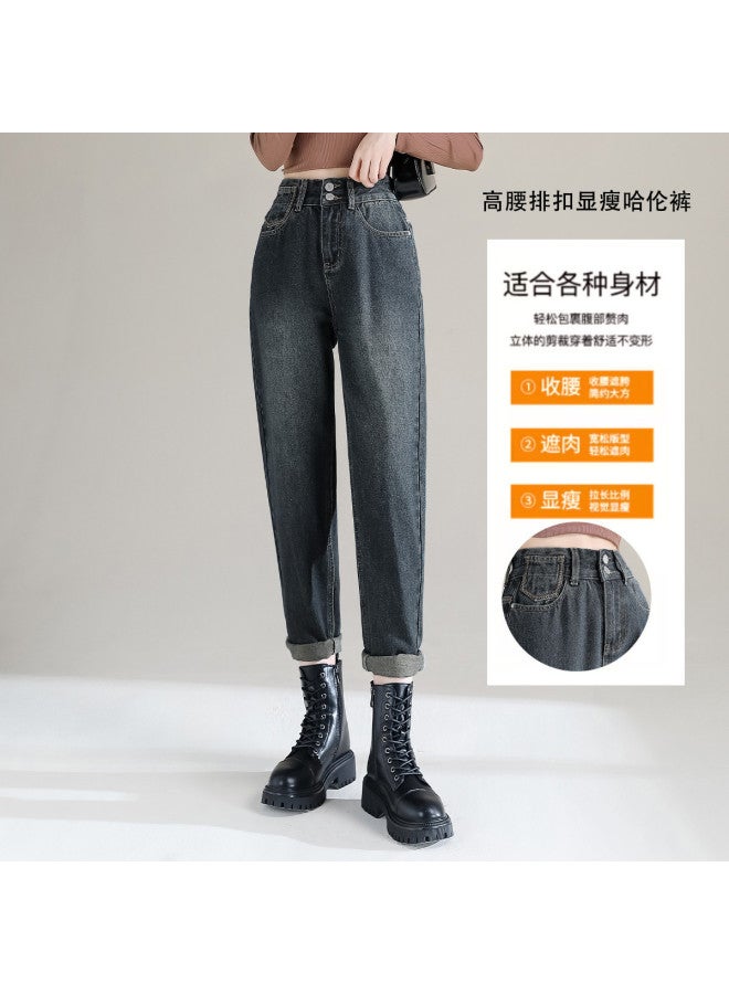 Jeanswest High Waist Button Fly Slimming Jeans For Women - Classic Retro Versatile Harem Pants, Summer Slimming & Lengthening Cropped Casual Trousers - Image 3
