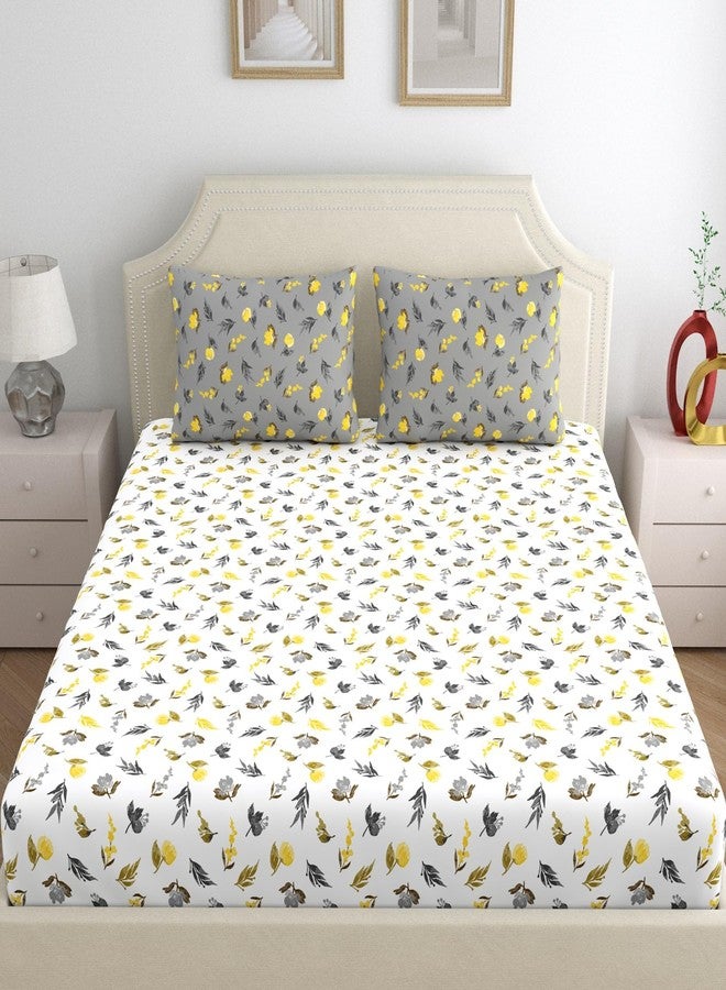 Home Ecstasy 100% Cotton Double Bedsheet with 2 Pillow Covers, 140 TC Floral Grey for Double Bed (7.3ft X 7.7ft) - Image 2