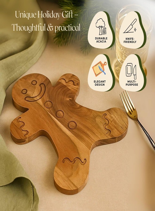 Aurah Gingerbread Shaped Acacia Wood Cutting Board for Kitchen Decorative - Wooden Charcuterie Serving Platter Snack, Fruit & Cheese - Housewarming, Wedding Gifts (13.5 x 10.5 Inch) - Image 4