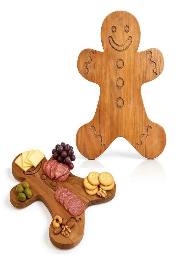 Aurah Gingerbread Shaped Acacia Wood Cutting Board for Kitchen Decorative - Wooden Charcuterie Serving Platter Snack, Fruit & Cheese - Housewarming, Wedding Gifts (13.5 x 10.5 Inch) - Image 1
