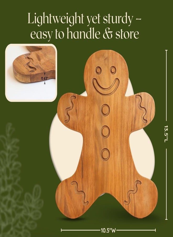 Aurah Gingerbread Shaped Acacia Wood Cutting Board for Kitchen Decorative - Wooden Charcuterie Serving Platter Snack, Fruit & Cheese - Housewarming, Wedding Gifts (13.5 x 10.5 Inch) - Image 3