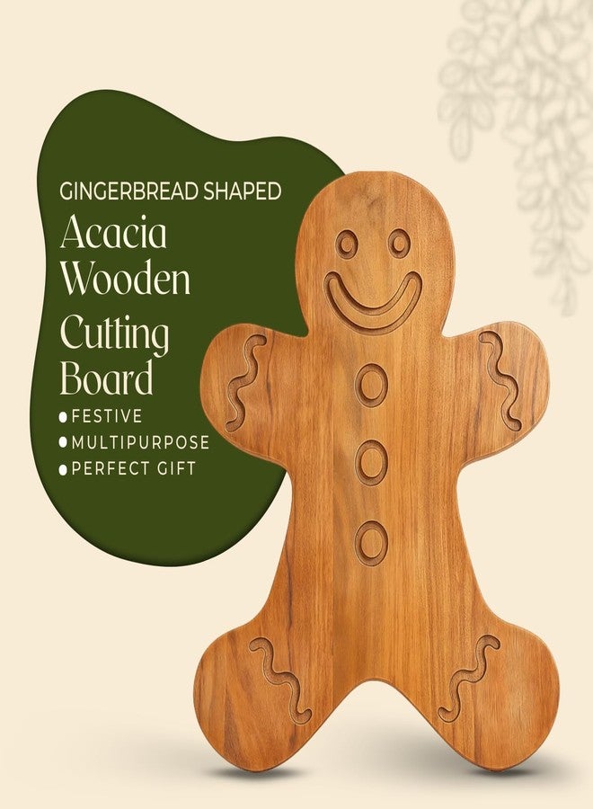 Aurah Gingerbread Shaped Acacia Wood Cutting Board for Kitchen Decorative - Wooden Charcuterie Serving Platter Snack, Fruit & Cheese - Housewarming, Wedding Gifts (13.5 x 10.5 Inch) - Image 2