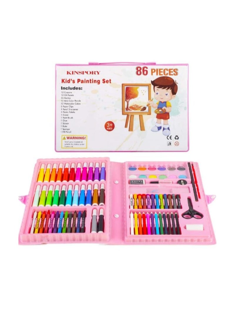 مجموعة فنون التلوين المحمولة للإلهام والإبداع من كينسبوري، 86 قطعة، لوازم الرسم والرسم للأطفال، باللون الوردي
