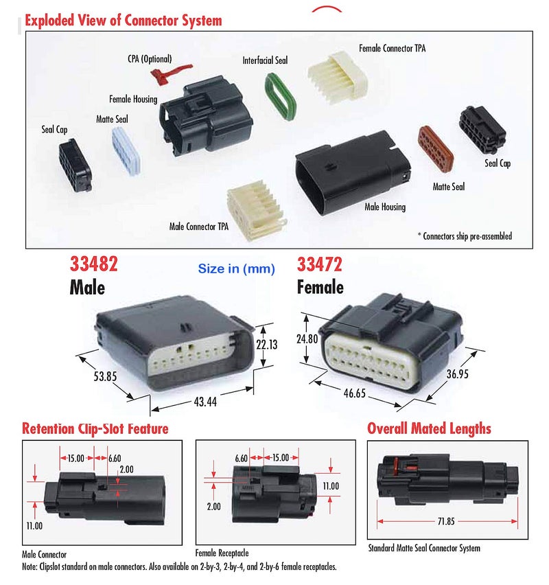 Molex 20 Pin Wire Connector, Harley BLACK Waterproof, Sealed Kit, MX150 w/CPA - Image 2