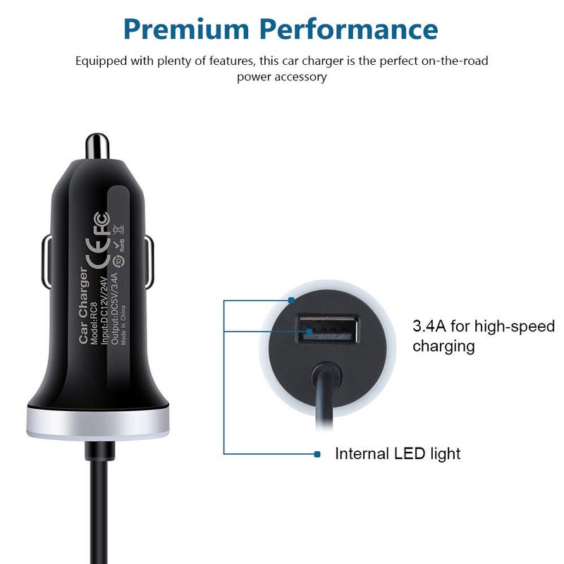 ANDHOT USB C Car Charger, 3.4A Fast Charging Car Adapter+3ft Type C Cable for Samsung Galaxy S25 S24 S23 S22 S21 S20 S10 Note 20 A10E A20 A50 A51 A71,LG Stylo 6/5/4 G7 V60 ThinQ Moto G8 G7 Google Pixel 4 3a - Image 2